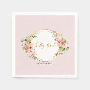 Serviette En Papier Fleur rose et or baby shower fille bébé