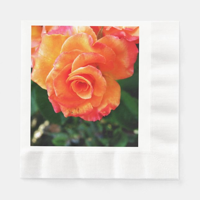 Serviette En Papier Fleur rose orange (Devant)
