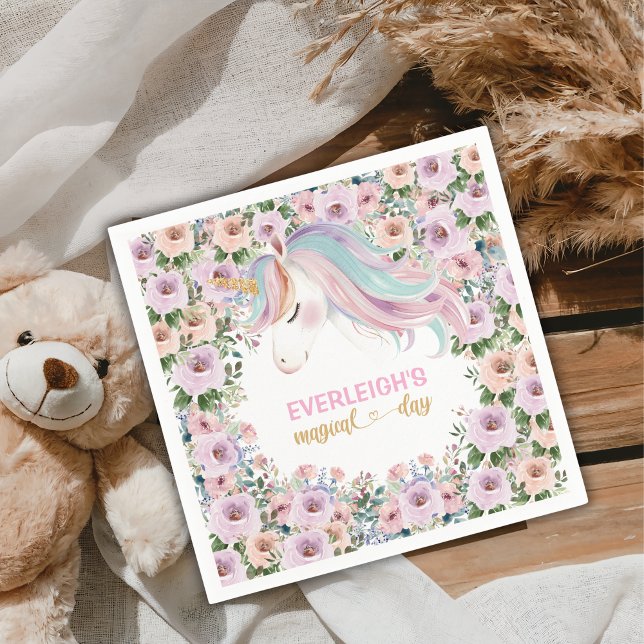 Serviette En Papier Fleur rose Unicorne magique 1er anniversaire (Créateur téléchargé)