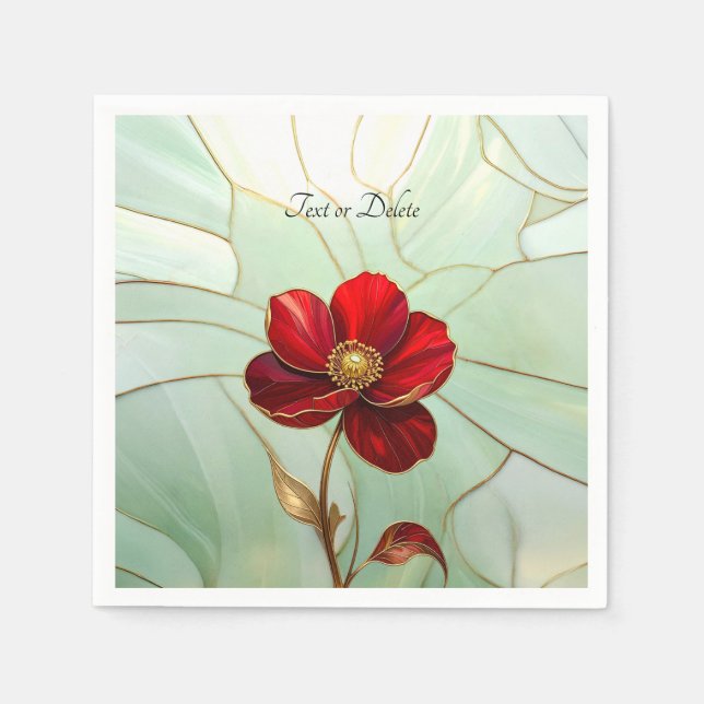 Serviette En Papier Fleur rouge en vitrail (Devant)