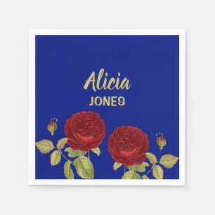 Serviette En Papier Fleur rouge et bleu feuille