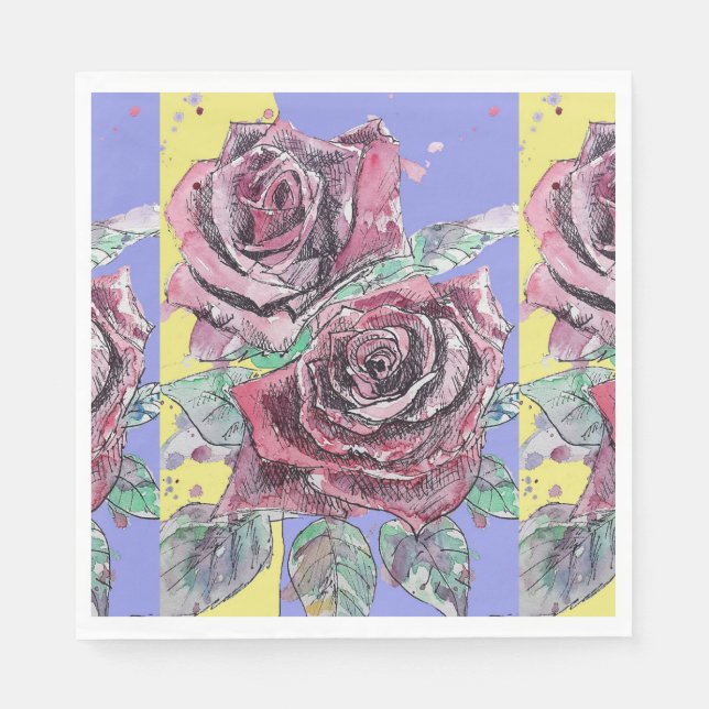 Serviette En Papier Fleur rouge Motif Papier violet (Devant)