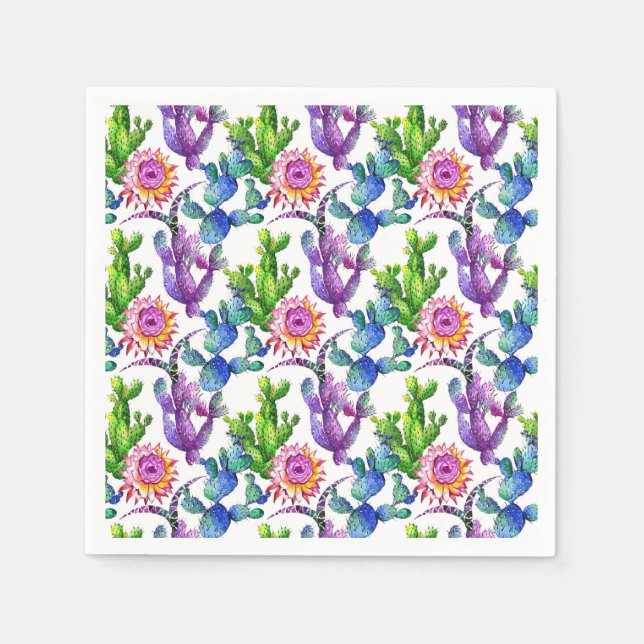Serviette En Papier Fleur sauvage aquarelle Cactus Motif (Devant)