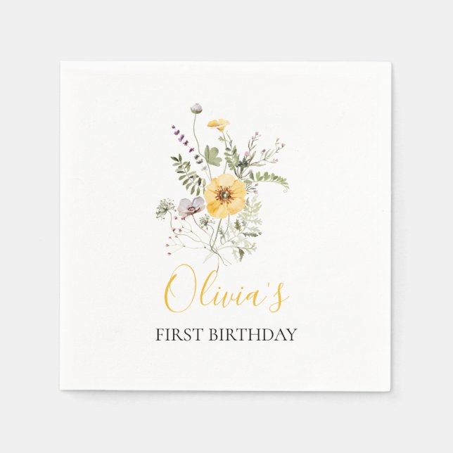 Serviette En Papier Fleur sauvage aquarelle fleurie premier anniversai (Devant)