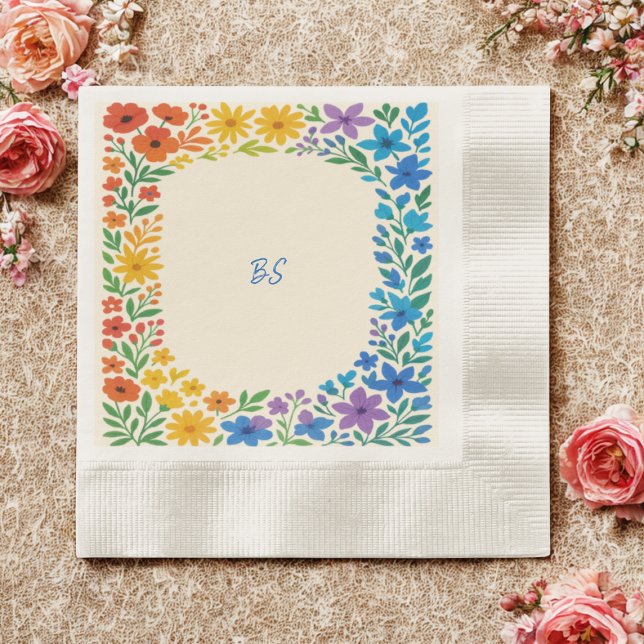 Serviette En Papier Fleur sauvage arc-en-ciel Mariage floral rustique (Créateur téléchargé)