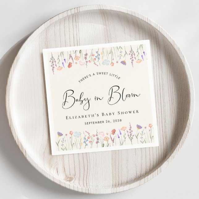 Serviette En Papier Fleur sauvage Baby in Bloom Cream Baby shower (Créateur téléchargé)