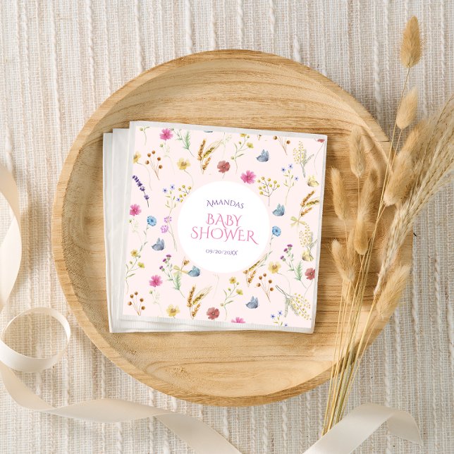 Serviette En Papier Fleur sauvage bébé fille douche rose (Créateur téléchargé)