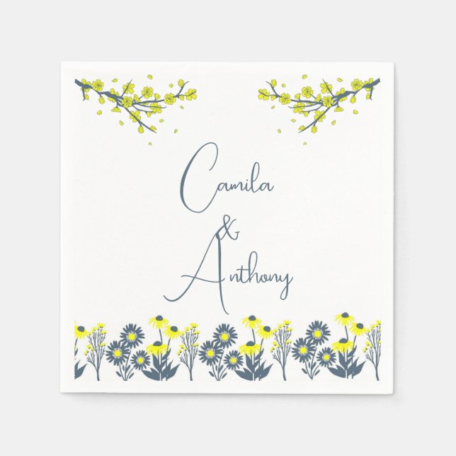 Serviette En Papier Fleur sauvage bleu jaune Floral Boho Mariage (Devant)
