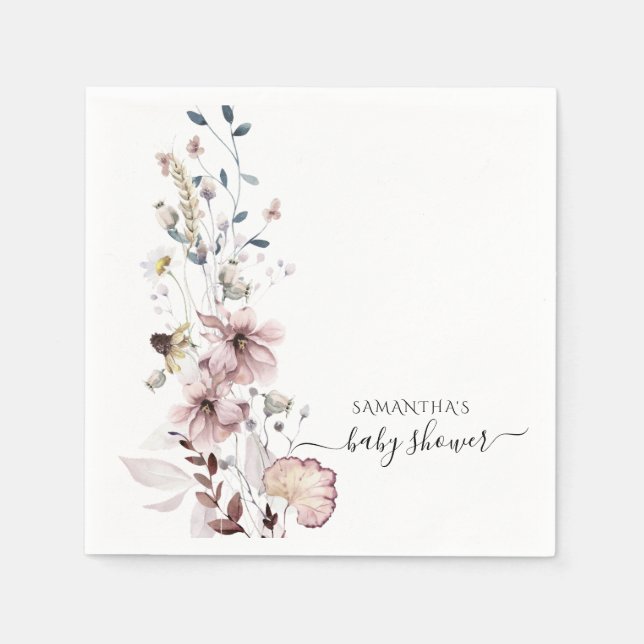 Serviette En Papier Fleur sauvage boho Baby shower moderne minimal (Devant)