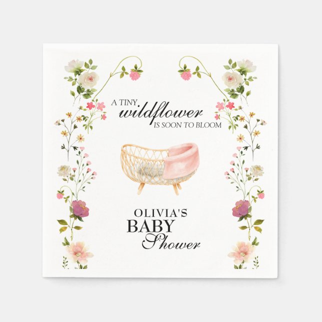 Serviette En Papier Fleur sauvage Boho Floral Genre Baby shower neutre (Devant)