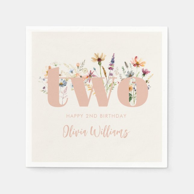Serviette En Papier Fleur sauvage Boho moderne 2e anniversaire (Devant)