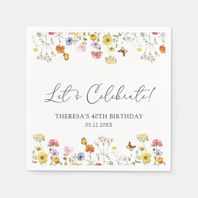 Serviette En Papier Fleur sauvage Butterfly Boho Célébrons l'anniversa (Devant)