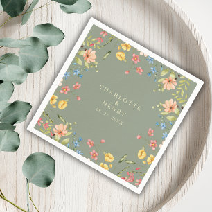 Serviette En Papier Fleur sauvage coloré Sage Garden Mariage