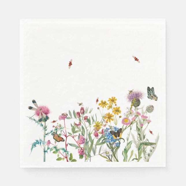 Serviette En Papier Fleur sauvage d'aquarelle Insectes Floral Spring G (Devant)