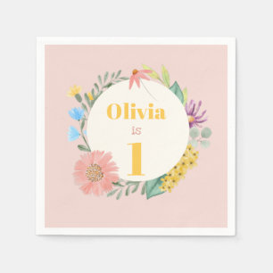 Serviette En Papier Fleur sauvage d'aquarelle Wreath Premier anniversa