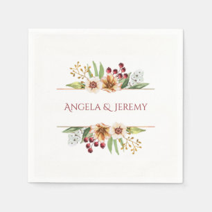 Serviette En Papier Fleur sauvage d'automne Mariage d'aquarelle rouge