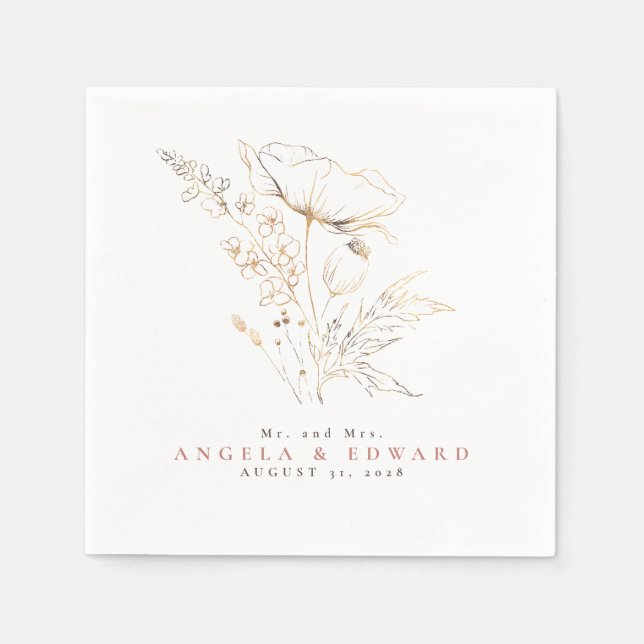 Serviette En Papier Fleur sauvage dessiné à la main Élégant minimalist (Devant)