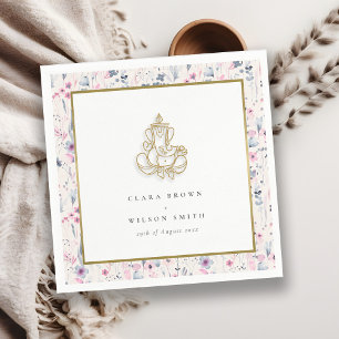 Serviette En Papier Fleur sauvage d'or Blush Ganesh Mariage indien