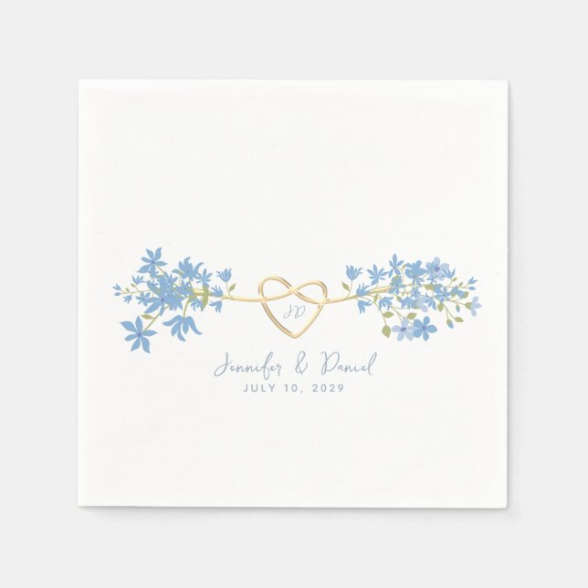 Serviette En Papier Fleur sauvage Dusty Mariage bleu (Devant)