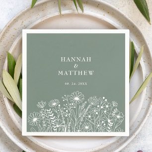Serviette En Papier Fleur sauvage Elegant Sage Green Mariage