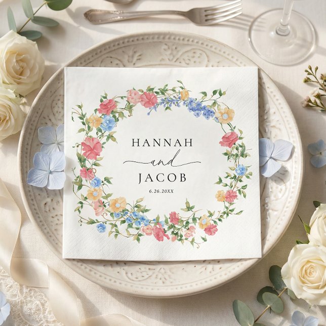Serviette En Papier Fleur Sauvage Élégante Mariage Personnalisé (Créateur téléchargé)
