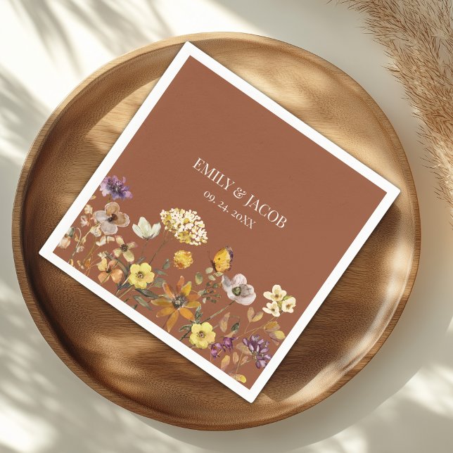 Serviette En Papier Fleur sauvage en terre cuite Boho Mariage Napkins (Créateur téléchargé)