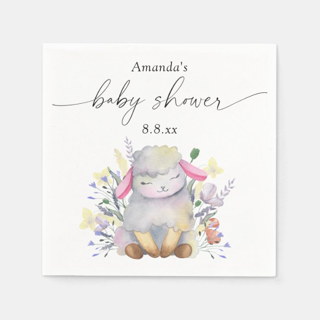 Serviette En Papier Fleur sauvage et agneau - Baby shower (Devant)