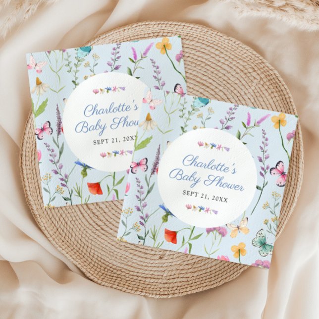 Serviette En Papier Fleur sauvage Floral Blue Boy Baby shower (Wildflower Floral Blue Boy Baby Shower Napkins)