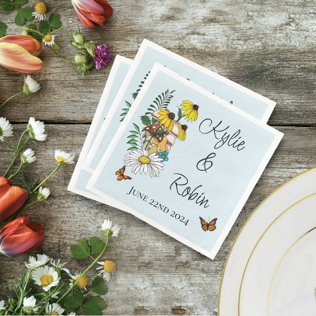 Serviette En Papier Fleur sauvage Floral Blue Champhrooms Mariage (Créateur téléchargé)