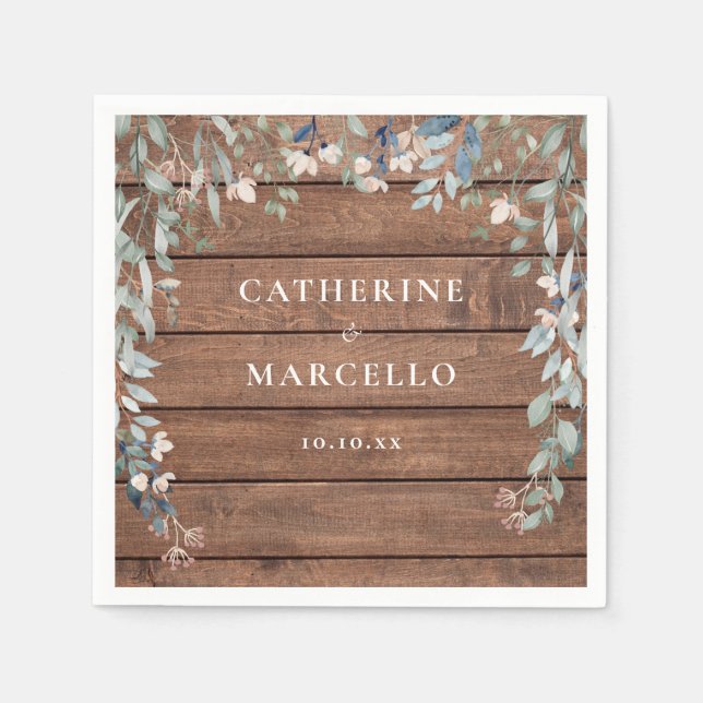 Serviette En Papier Fleur sauvage Floral Cascade Rustic Bois Mariage (Devant)