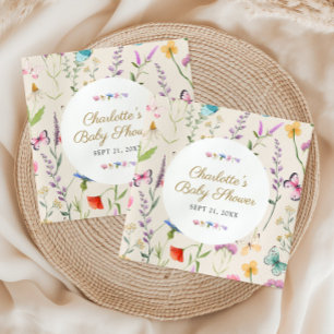 Serviette En Papier Fleur sauvage Floral Genre Baby shower beige neutr