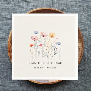 Serviette En Papier Fleur sauvage frais   Mariage beige