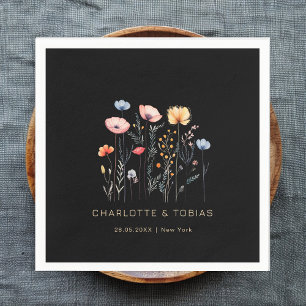 Serviette En Papier Fleur sauvage frais Mariage noir