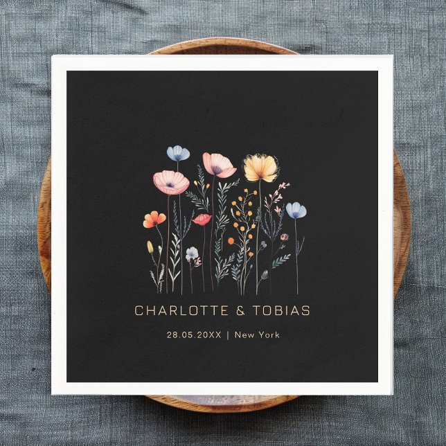 Serviette En Papier Fleur sauvage frais | Mariage noir (Créateur téléchargé)