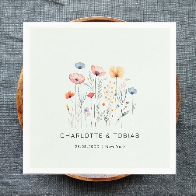 Serviette En Papier Fleur sauvage frais | Mariage vert clair (Créateur téléchargé)