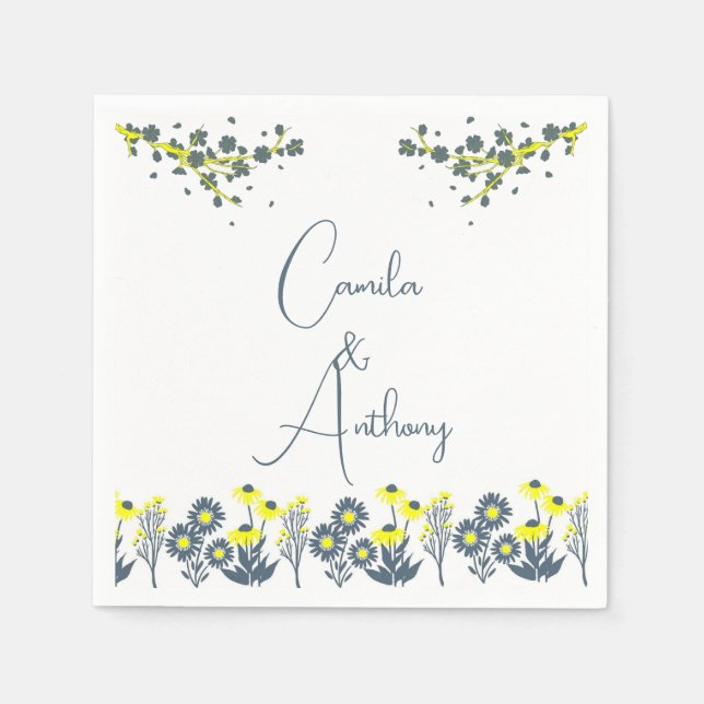 Serviette En Papier Fleur sauvage jaune bleu Floral Boho Mariage (Devant)