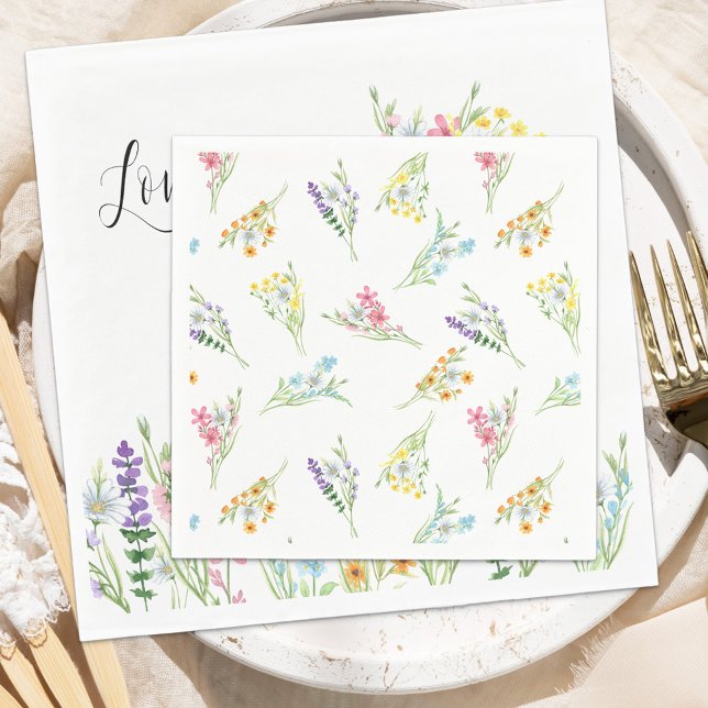 Serviette En Papier Fleur sauvage Meadow Pastel Floral Patte Mariage (Cocktail Napkins from the Wildflower Meadow wedding collection by Darling & May)