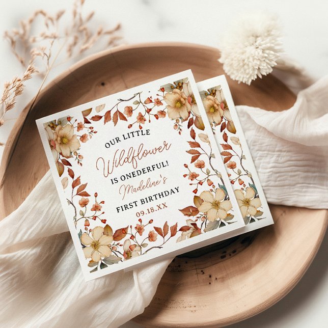 Serviette En Papier Fleur sauvage moderne chic Script 1er anniversaire (Créateur téléchargé)