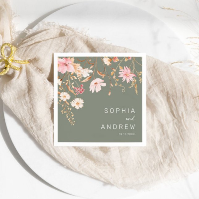 Serviette En Papier Fleur sauvage moderne | Sage Green Garden Wedding (Créateur téléchargé)