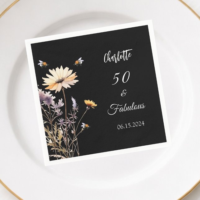 Serviette En Papier Fleur sauvage noir 50 fabuleux anniversaire (Créateur téléchargé)