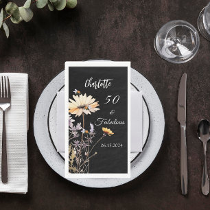 Serviette En Papier Fleur sauvage noir 50 fabuleux anniversaire
