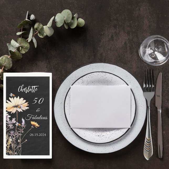 Serviette En Papier Fleur sauvage noir 50 fabuleux anniversaire (Créateur téléchargé)