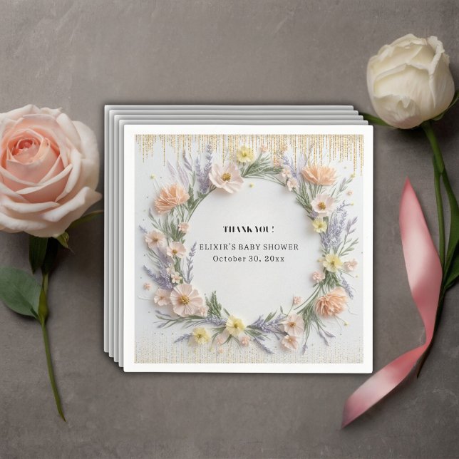 Serviette En Papier Fleur sauvage or pressé dans le Baby shower de fle (Créateur téléchargé)