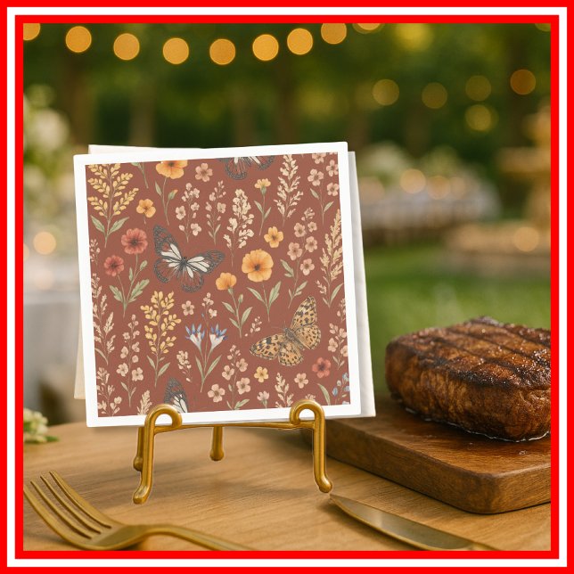 Serviette En Papier Fleur Sauvage Orange Brûlé Floral Bohème (Créateur téléchargé)