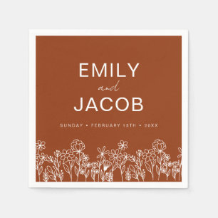Serviette En Papier Fleur sauvage Orange Brûlé Mariage Boho En Fleur