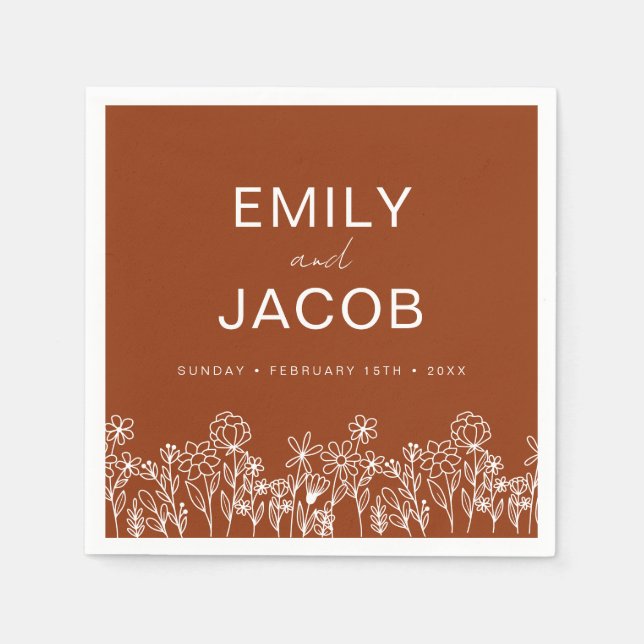 Serviette En Papier Fleur sauvage Orange Brûlé Mariage Boho En Fleur (Devant)