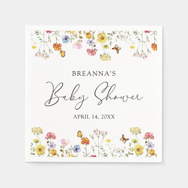 Serviette En Papier Fleur sauvage papillons Baby shower Boho (Devant)