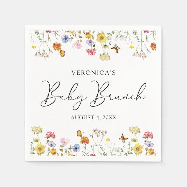 Serviette En Papier Fleur sauvage Papillons Boho Baby shower Brunch (Devant)