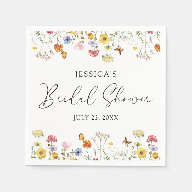 Serviette En Papier Fleur sauvage Papillons Fête des mariées Boho (Devant)