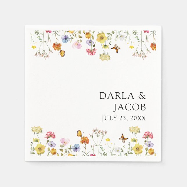 Serviette En Papier Fleur sauvage papillons Mariage Boho (Devant)